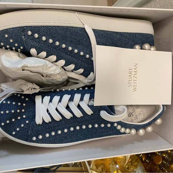 Stuart Weitzman Goldie Embellished Denim Sneakers - Picture 12 of 12